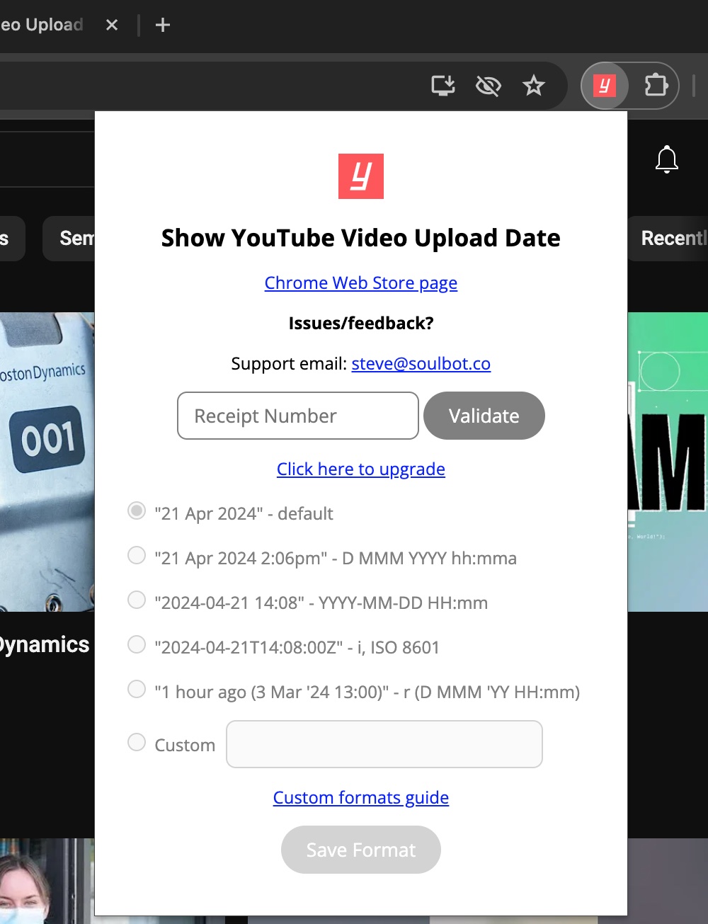 Show YouTube Video Upload Date