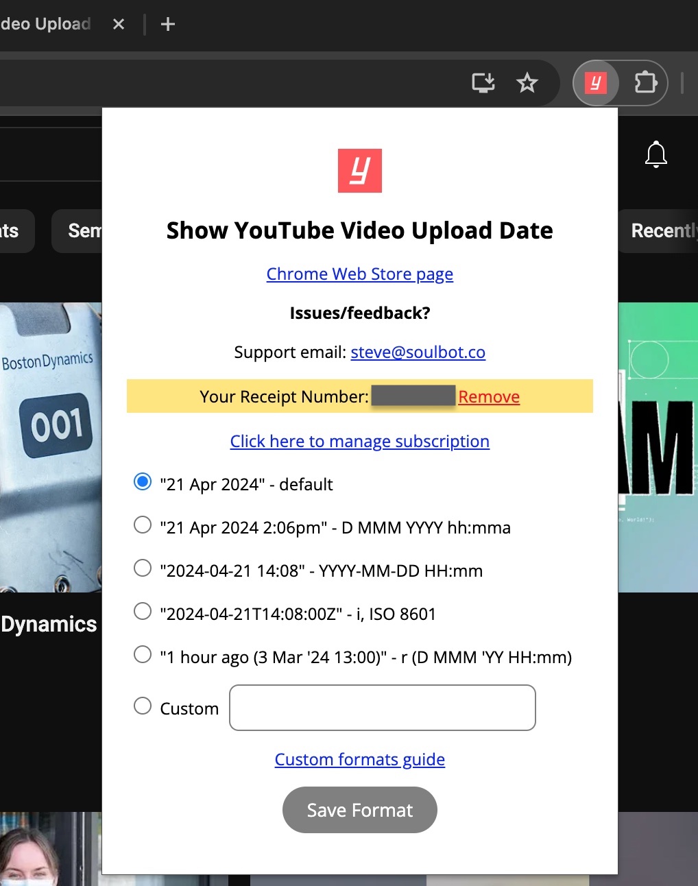 Show YouTube upload date extension